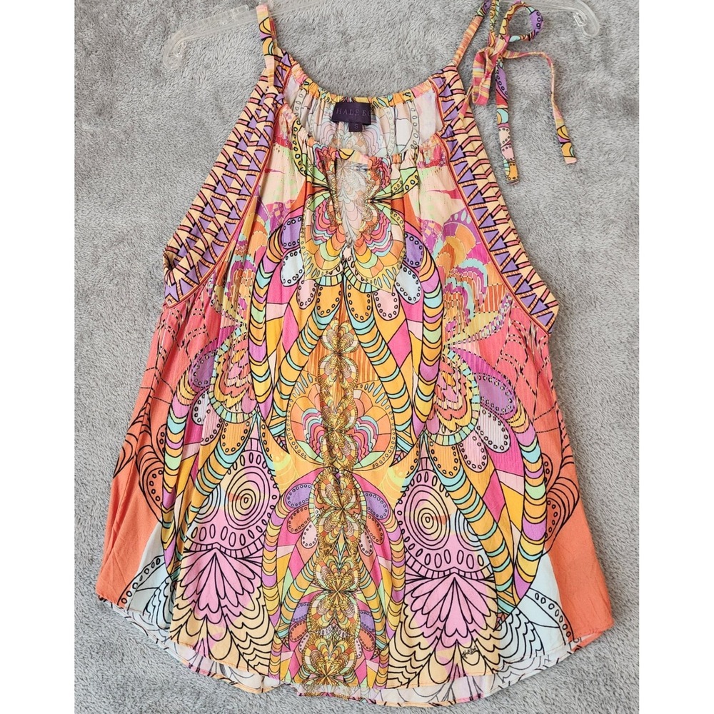 Hale Bob Shirt Womens Small Multicolor Psychedelic Paisley Halter Tie Top